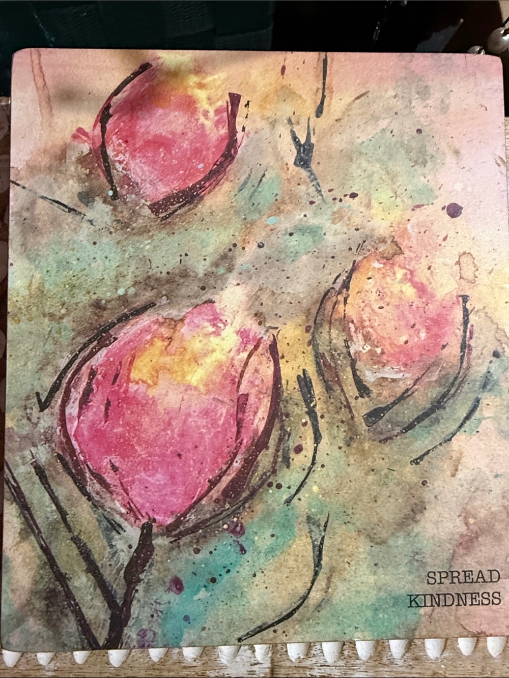 Primitives by Kathy Pink & Green Floral Abstract Wall Art reads SPREAD KINDNESS